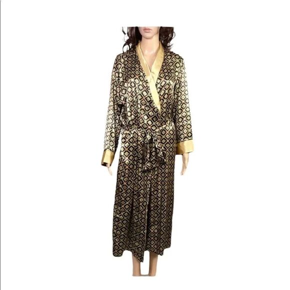 Victoria's Secret Other - Victoria's Secret Vintage Black Gold Printed Long Sleeve Belted Robe S